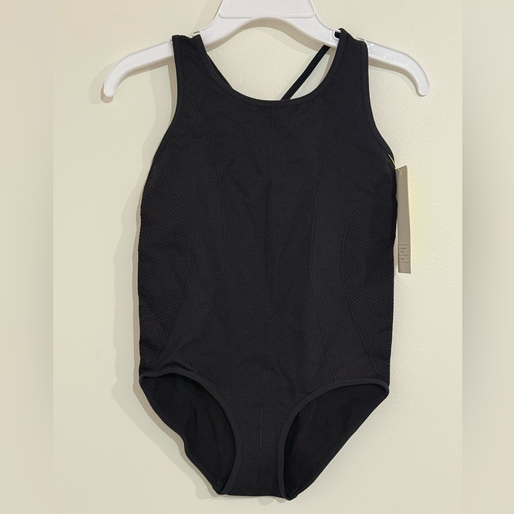 NWT All in Motion Girls Black Ribbed Seamless Leotard Size XS (4/5)